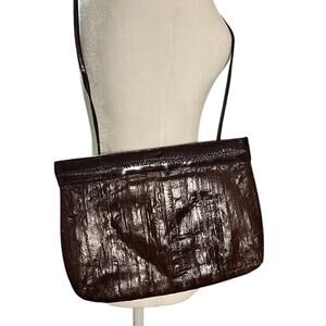 Vintage Eel Skin crossbody purse, coffee brown, flex frame closure. Beautiful!